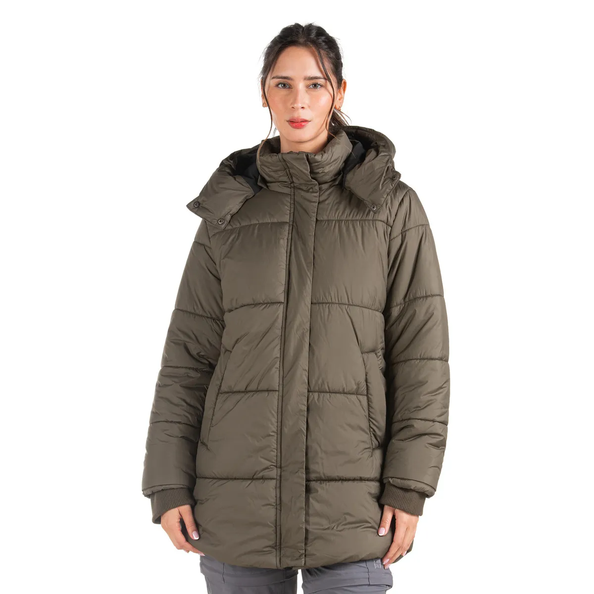 PANAMA JACK - Parka Mujer Larga Gorro Desmontable Verde Panama Jack