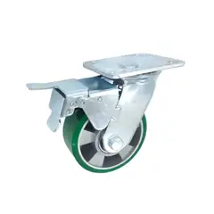 GENERICO - Rueda GREEN PU Verde Núcleo Aluminio Placa Giratoria Freno Ø150 x 50 MM Carga 550 Kg