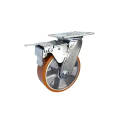 GENERICO - Rueda Carga Media PU Aluminio Placa Giratoria Freno Ø250 x 50 MM Carga 600 Kg