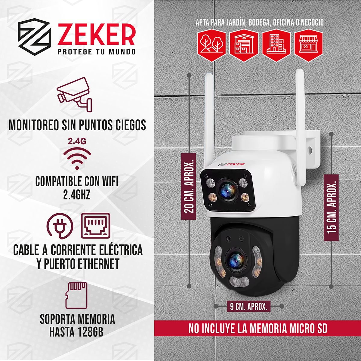 ZEKER - Pack X2 Camara De Seguridad 2.4g Zeker Doble 3mp Impermeable.