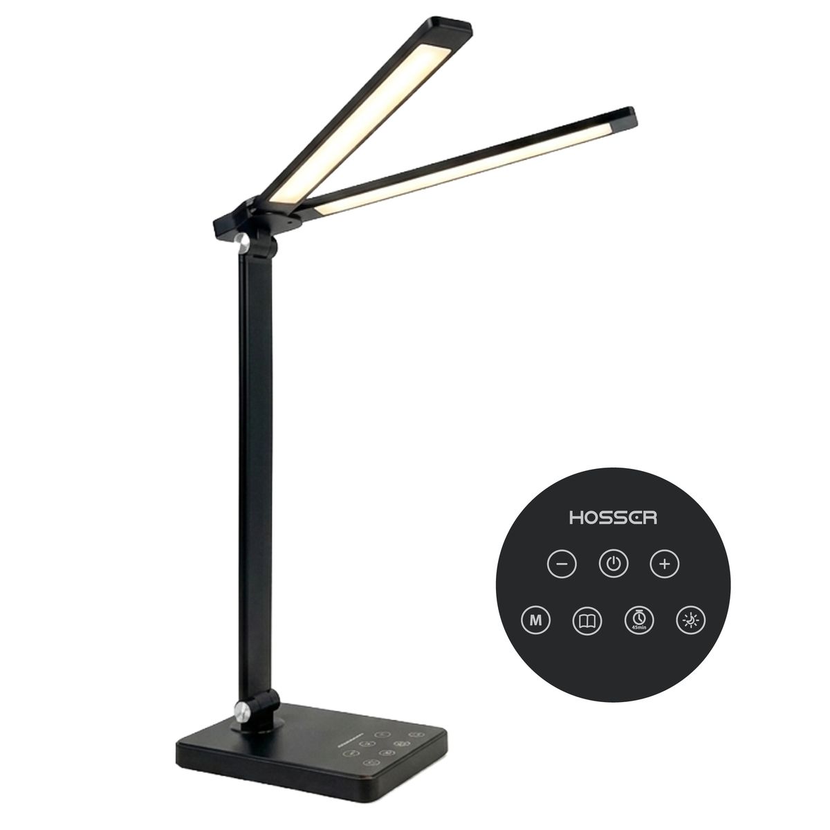 HOSSER - Lampara de Mesa LED Doble Hosscr Touch 10W 400lm Negro Regulable