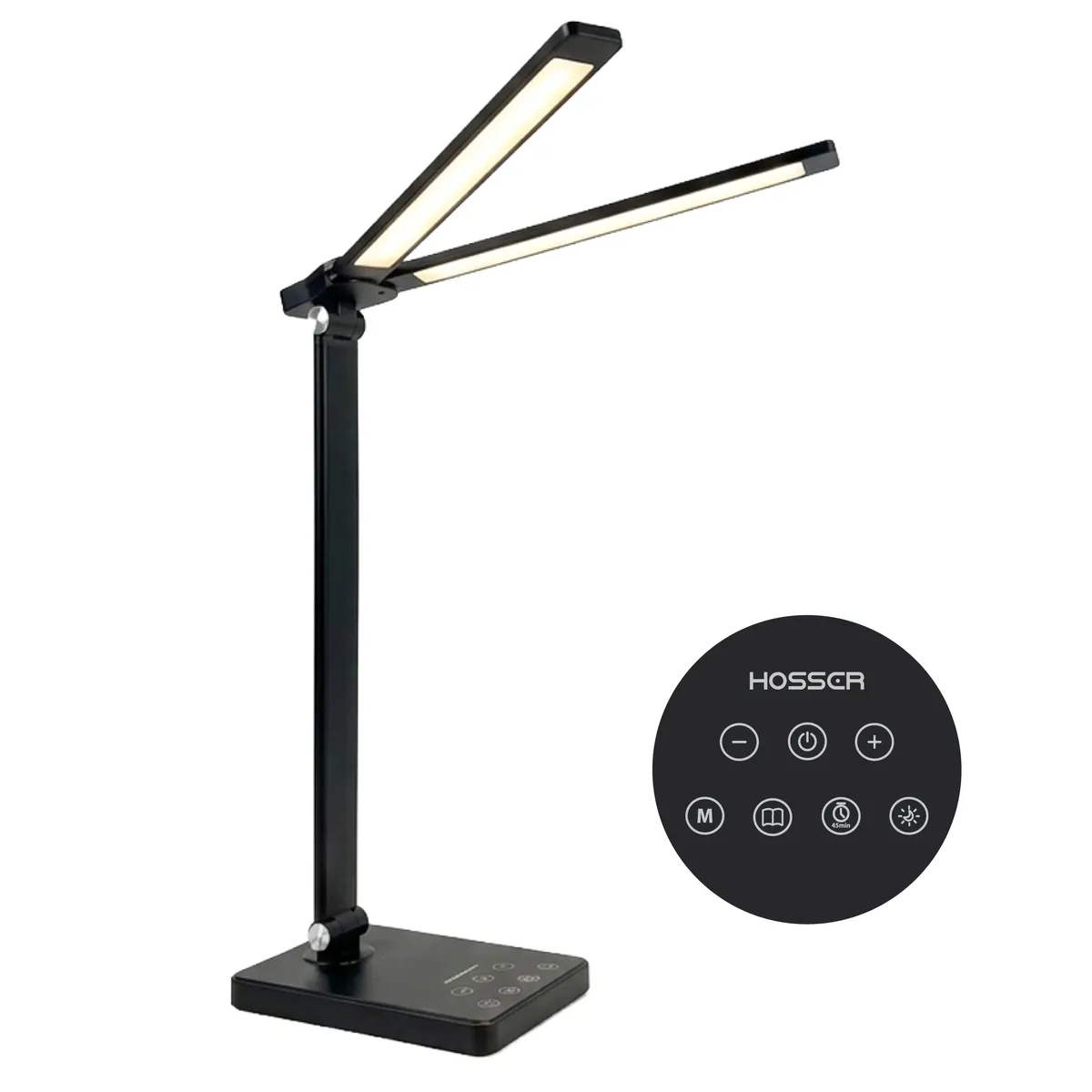 HOSSER - Lampara de Mesa LED Doble Hosscr Touch 10W 400lm Negro Regulable