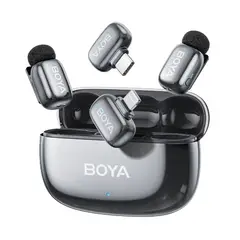 BOYA - BOYAMINI 2-01 Sistema de Micrófono Inalámbrico para 2 Personas Lightning y USB-C con Caja de Carga, Lunar Silver Brillante