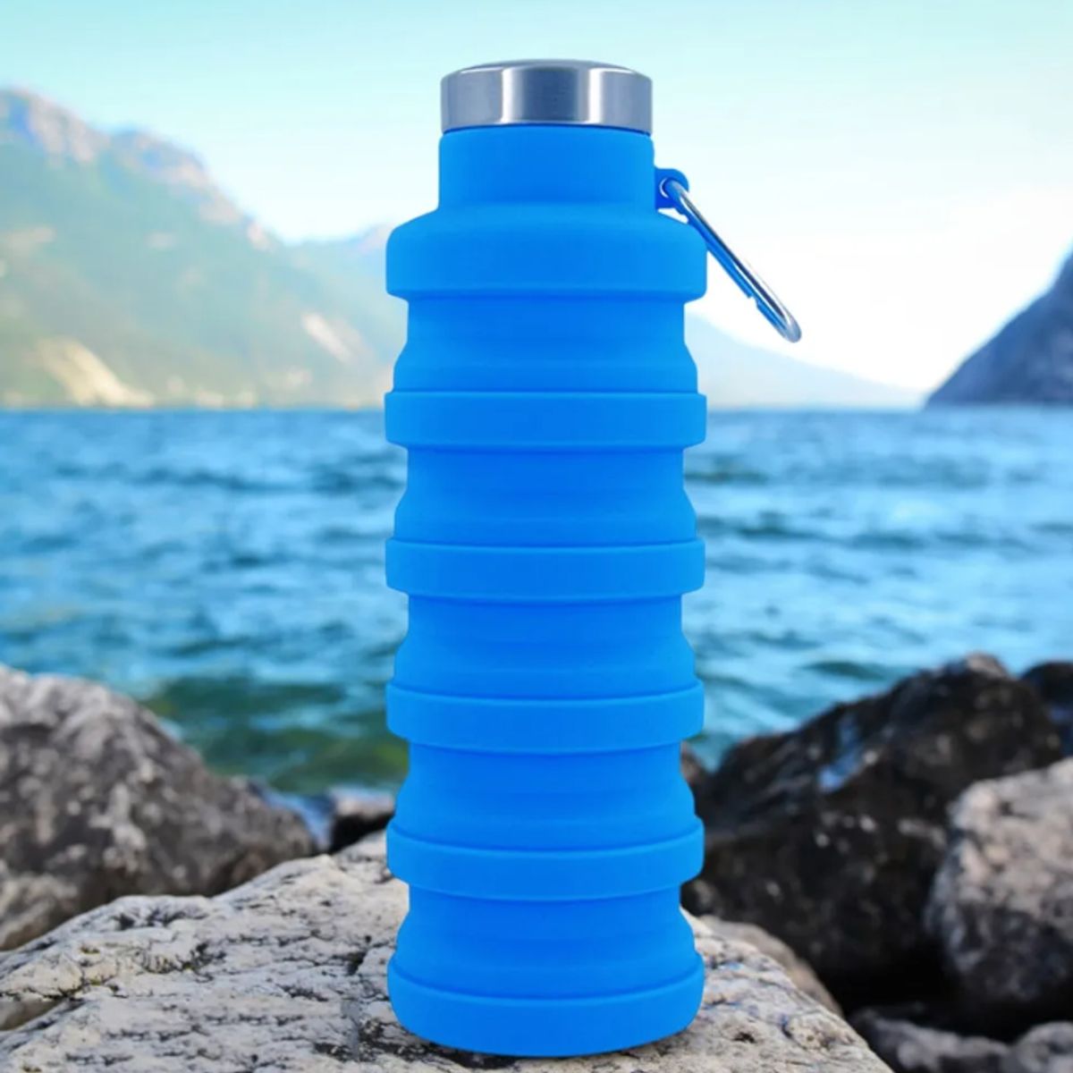 GENERICO - BOTELLA DE AGUA PLEGABLE REUTILIZABLE AZUL