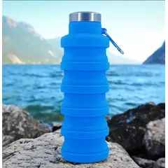 GENERICO - BOTELLA DE AGUA PLEGABLE REUTILIZABLE AZUL