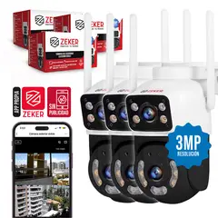 ZEKER - Pack X3 Camara De Seguridad 2.4g Doble 6mp Impermeable