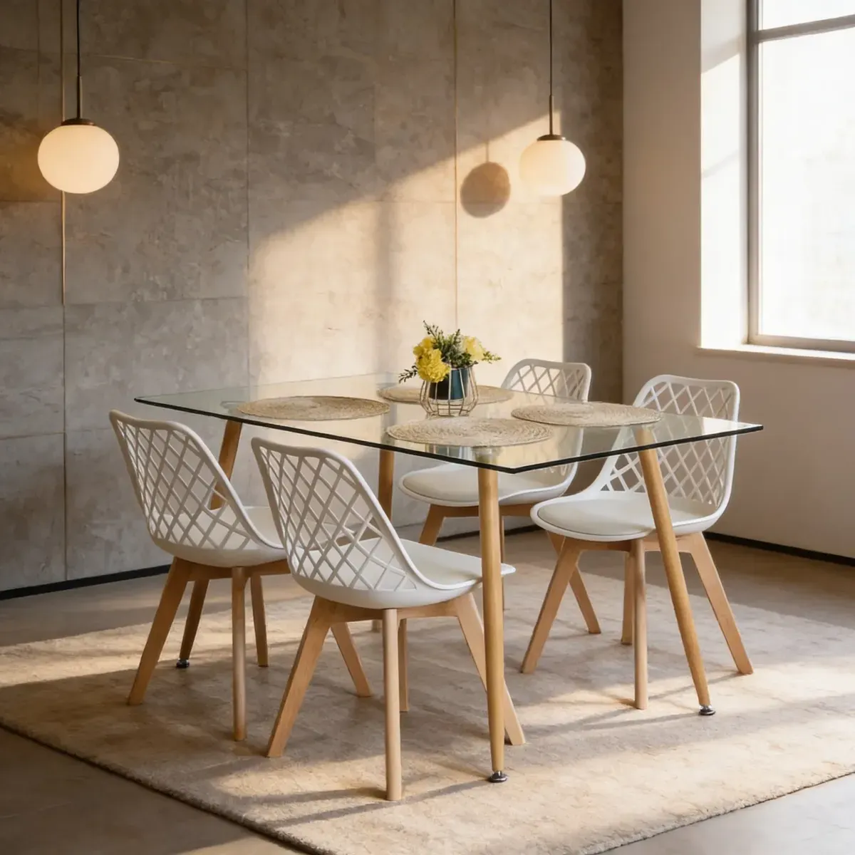 CORI CORI - Comedor Rubi 120x80cm + 4 Sillas Tulip Mesh