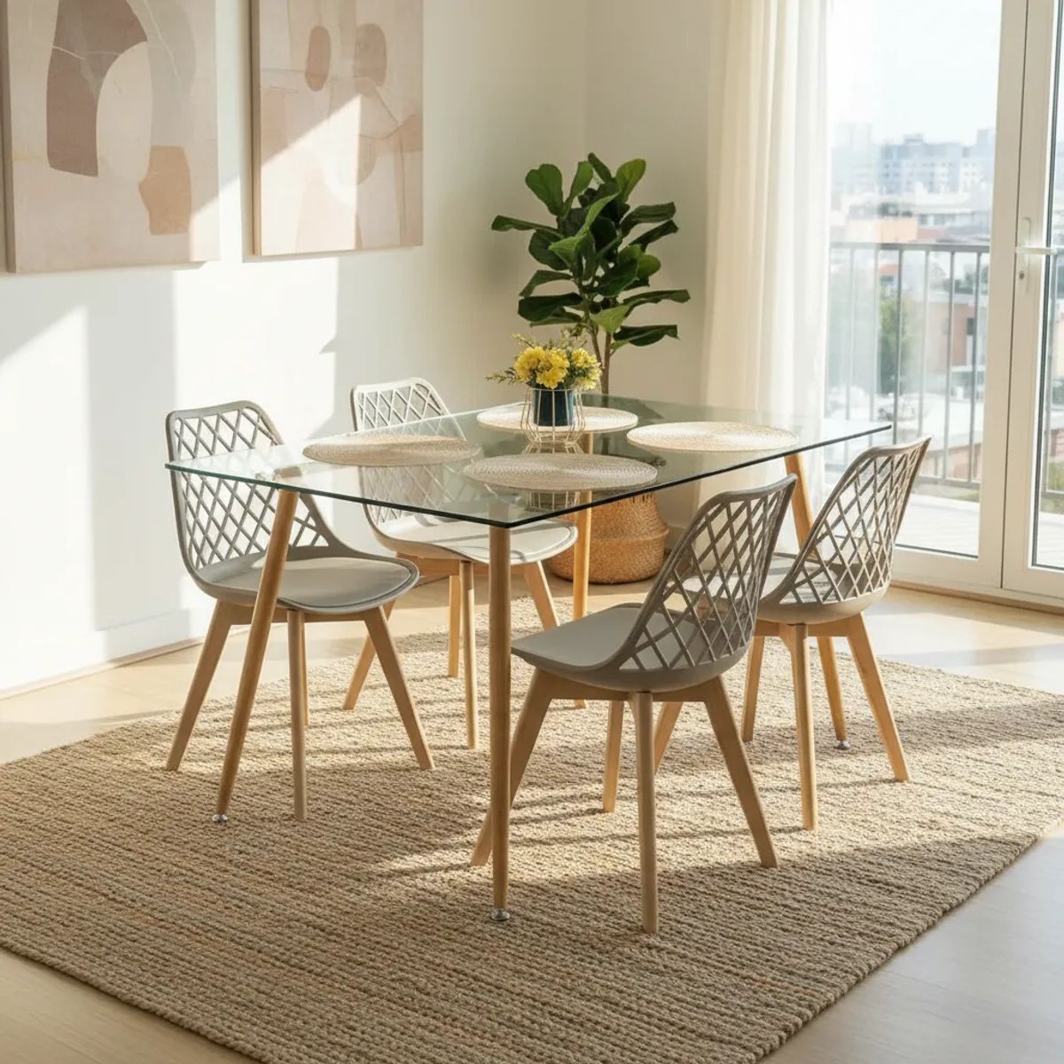 CORI CORI - Comedor Rubi 120x80cm + 4 Sillas Tulip Mesh