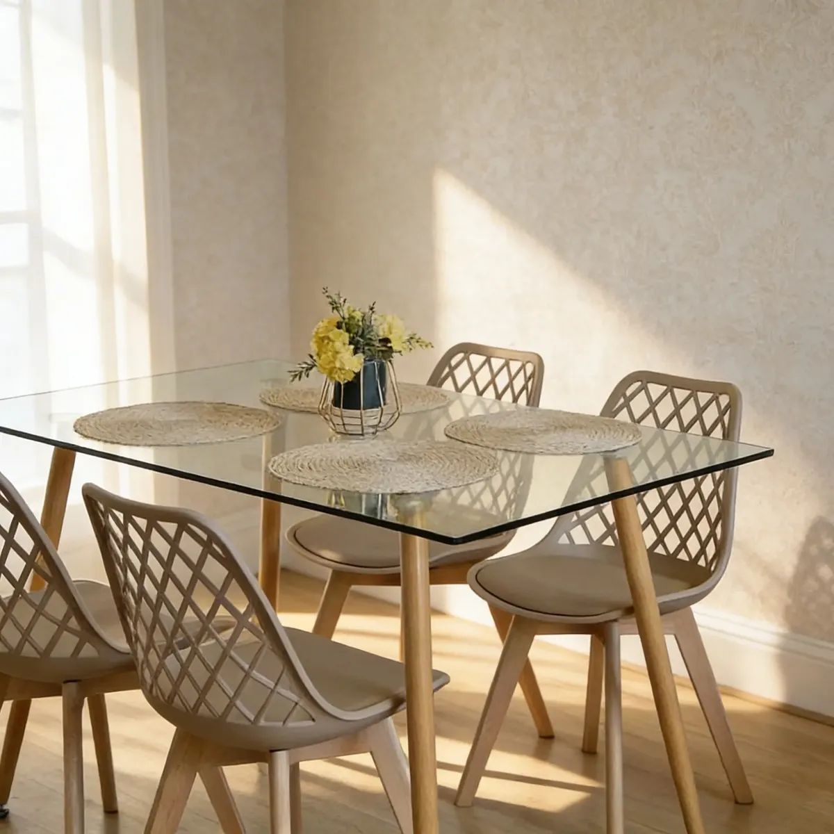 CORI CORI - Comedor Rubi 120x80cm + 4 Sillas Tulip Mesh