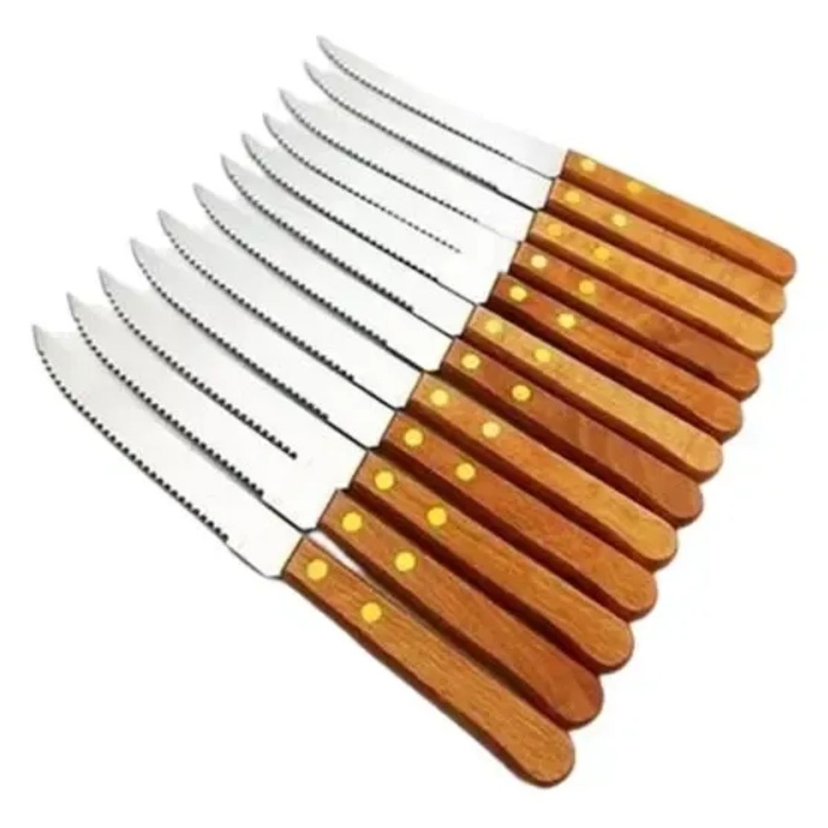 GENERICO - Set 12 Cuchillos Mesa Con Diente de Sierra  Y Mango De Madera