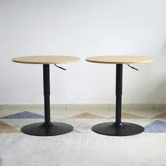 VENHOOUSE - Pack 2 Mesas Bar Lorven Altura Ajustable Diámetro 60cm Comedor Madera Clara