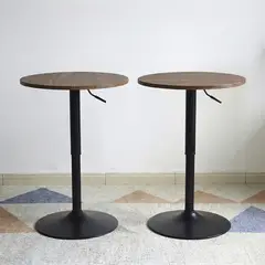 VENHOOUSE - Pack 2 Mesas Bar Lorven Altura Ajustable Diámetro 60cm Comedor Madera Oscura
