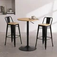 VENHOOUSE - Set Mesa Lorven Madera Clara Altura Ajustable Diámetro 60cm con 2 Taburetes Tolix Madera Clara