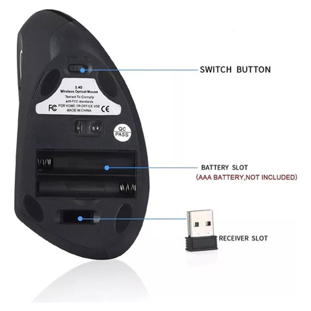GENERICO - Mouse Ergonómico Inalámbrico Vertical 3600 Dpi Raton