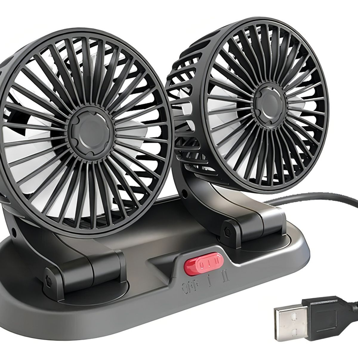 GENERICO - Mini Ventilador Usb Doble Sobremesa 5 Aspas Portatil Auto Color Negro