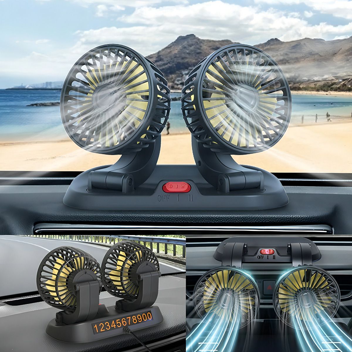 GENERICO - Mini Ventilador Usb Doble Sobremesa 5 Aspas Portatil Auto Color Negro