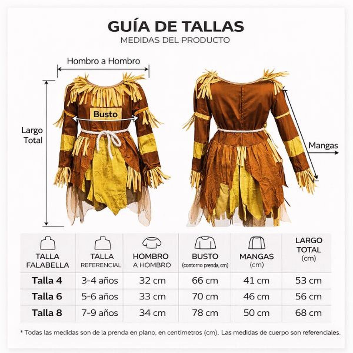 GENERICO - Disfraz Vestido Espantapajaros Cuentos Infantiles Celebracion Dia Del libro Halloween Niñas