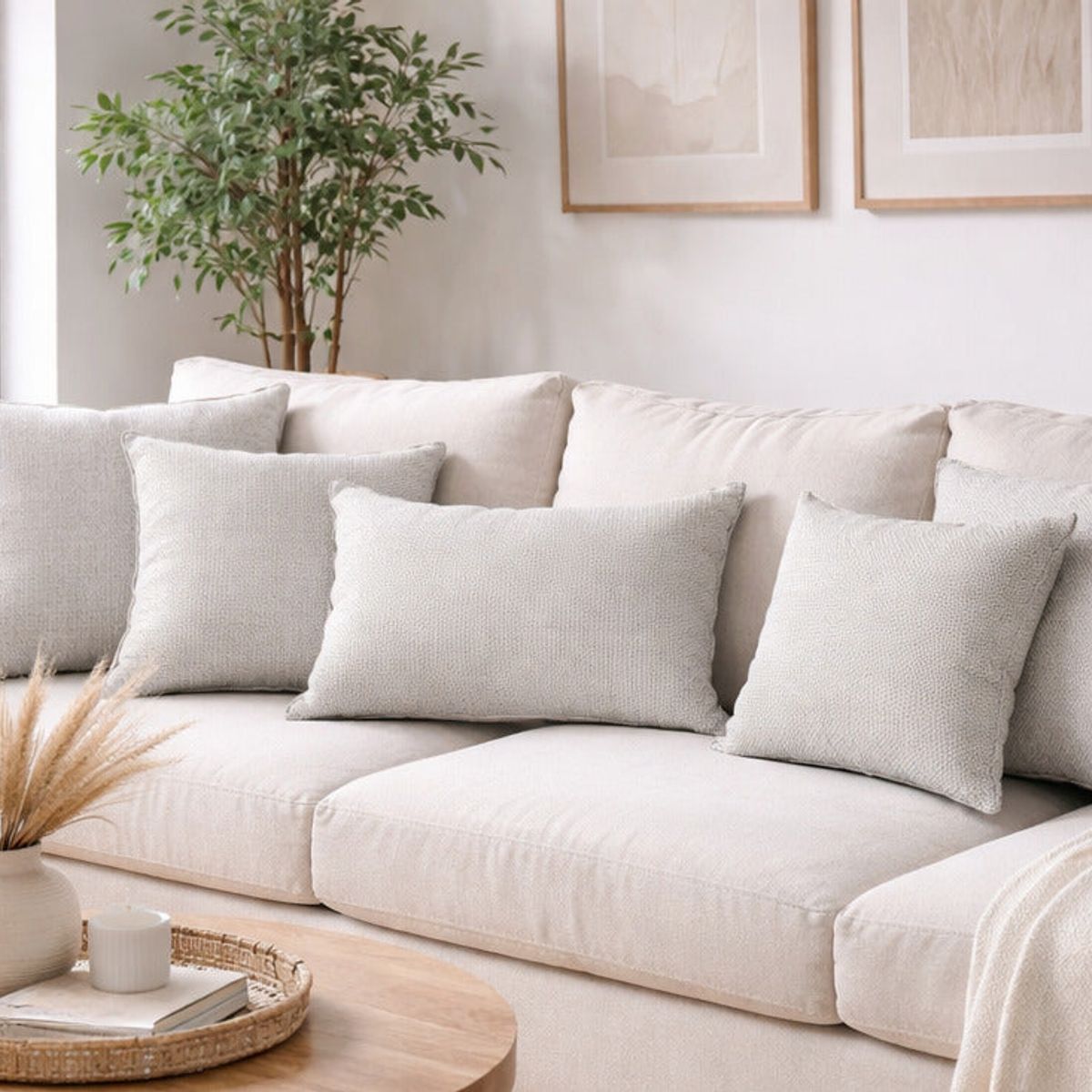 ELIZABETH PEPER - Cojin Decorativo Diseño Lino Blanco 60x40 Relleno