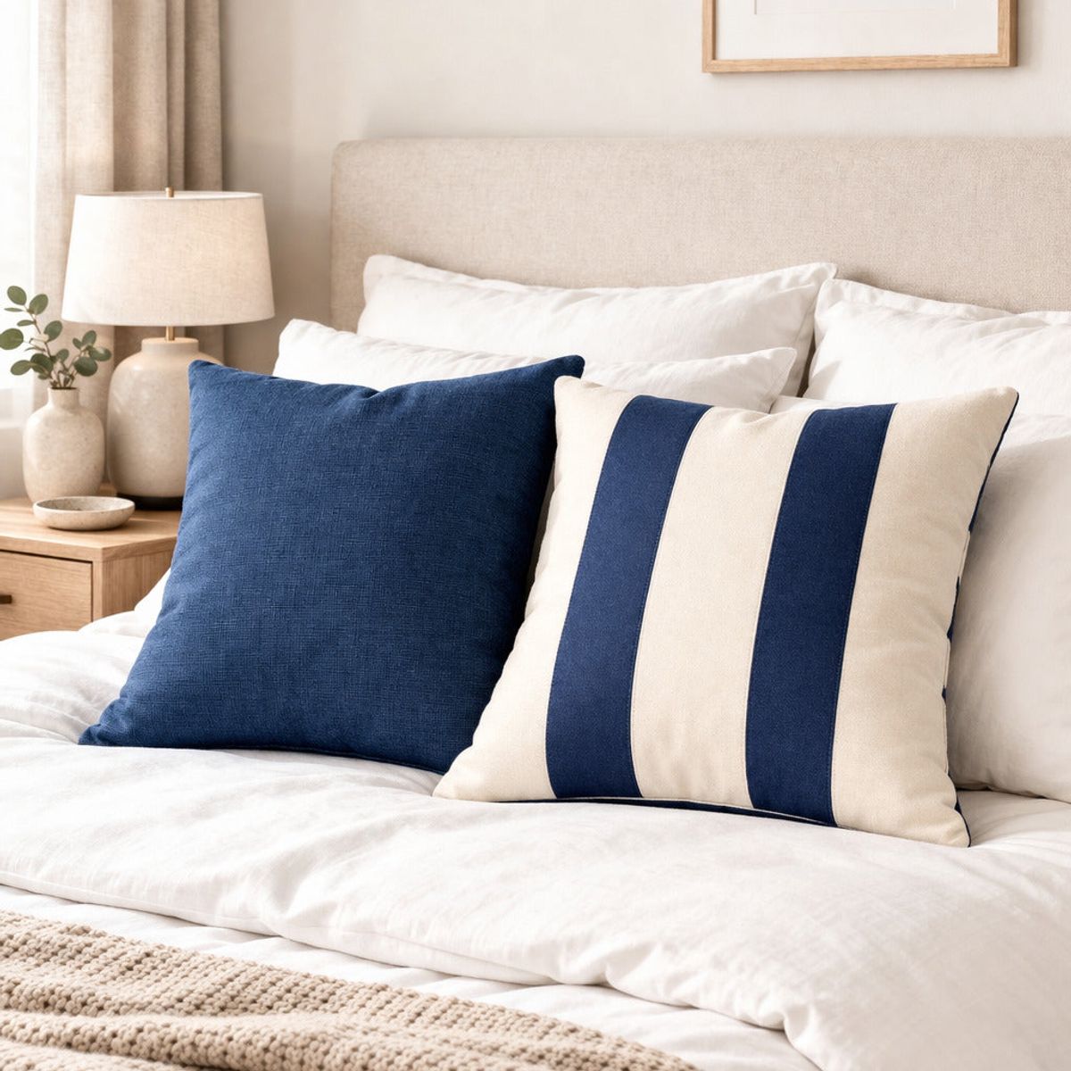 ELIZABETH PEPER - Cojin Decorativo Diseño Lino Azul 45x45 Relleno