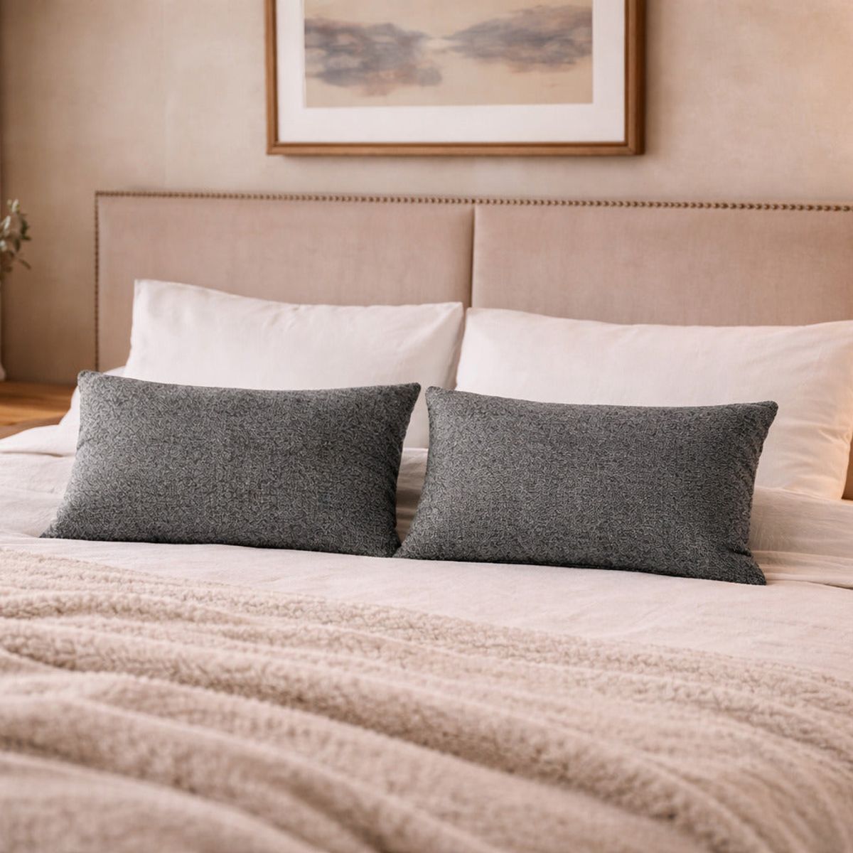 ELIZABETH PEPER - Cojin Decorativo Diseño Lino Gris 80x40 Relleno