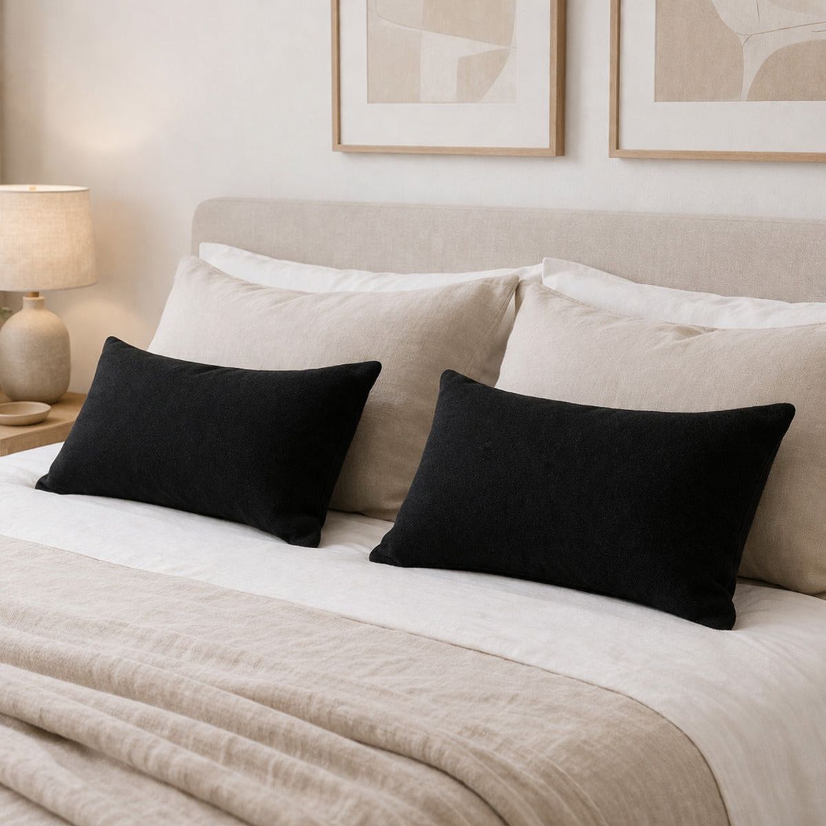 ELIZABETH PEPER - Cojin Decorativo Diseño Lino Negro 60x40 Relleno
