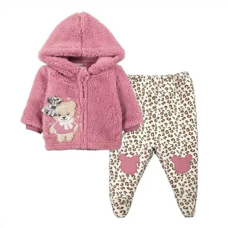 TRAJE 2 PIEZAS BEBA OSITA PRINT CON CAPUCHA Agua 0-3 MESES