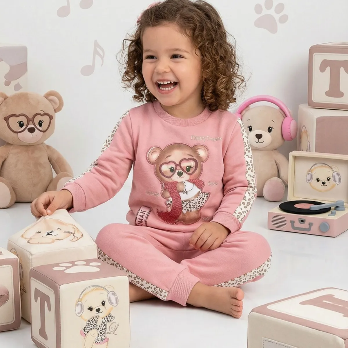 TEDMIMAK - BUZO NIÑA BUFANDA ROSADA 3 PIEZAS