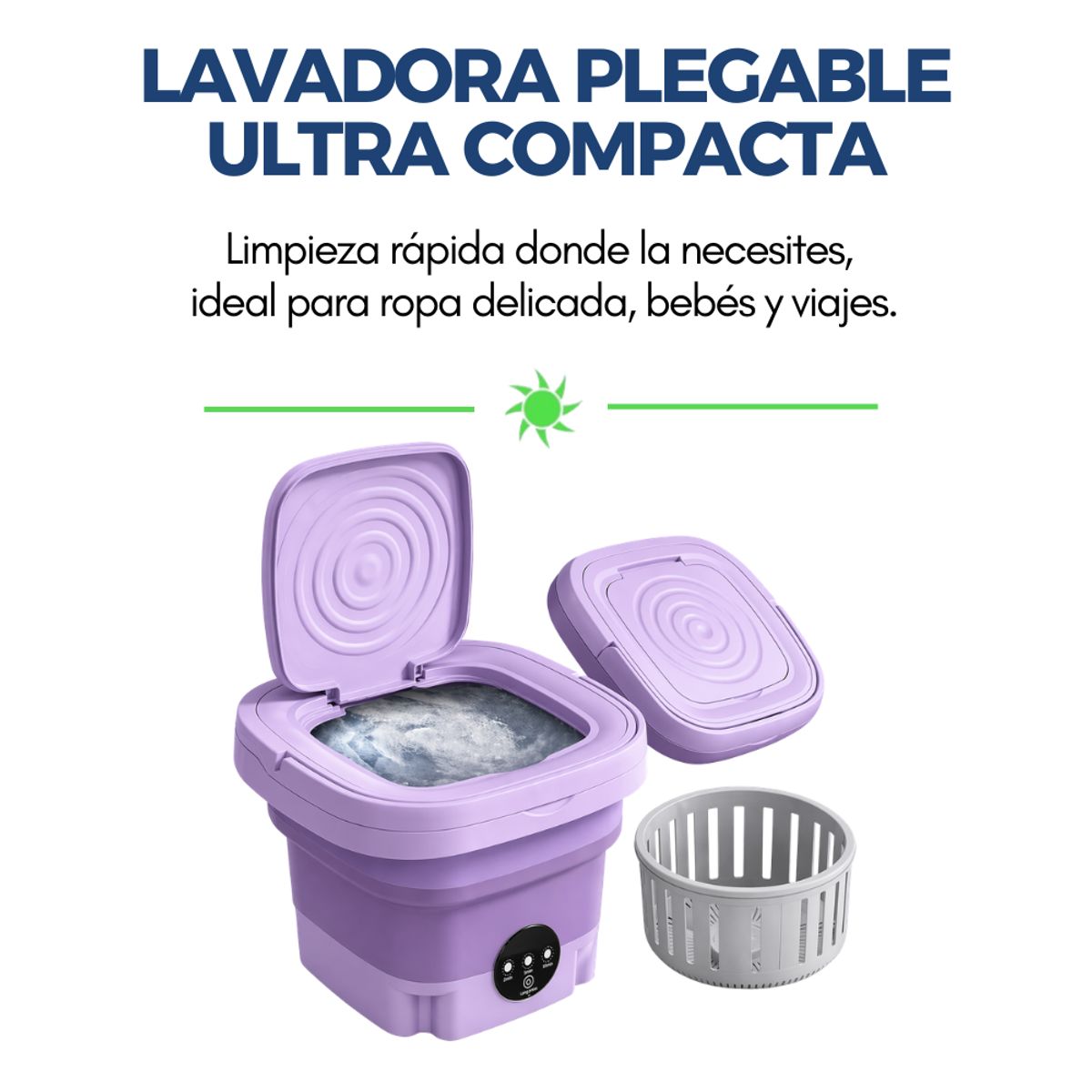GENERICO - Lavadora Automática Plegable Portátil Lavado Rápido y Eficiente para tus Prendas Esenciales Lila