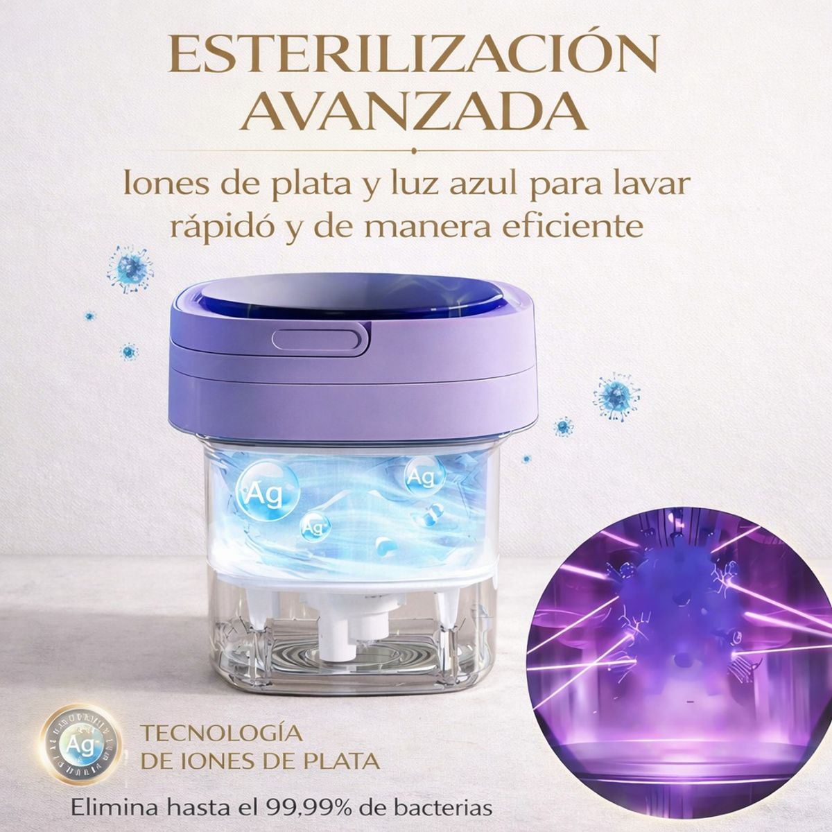 GENERICO - Lavadora Automática Plegable Portátil Lavado Rápido y Eficiente para tus Prendas Esenciales Lila