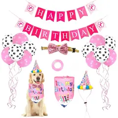 GENERICO - Kit De Decoración Rosa Cumpleaños Perro Bandana Gorro Globos