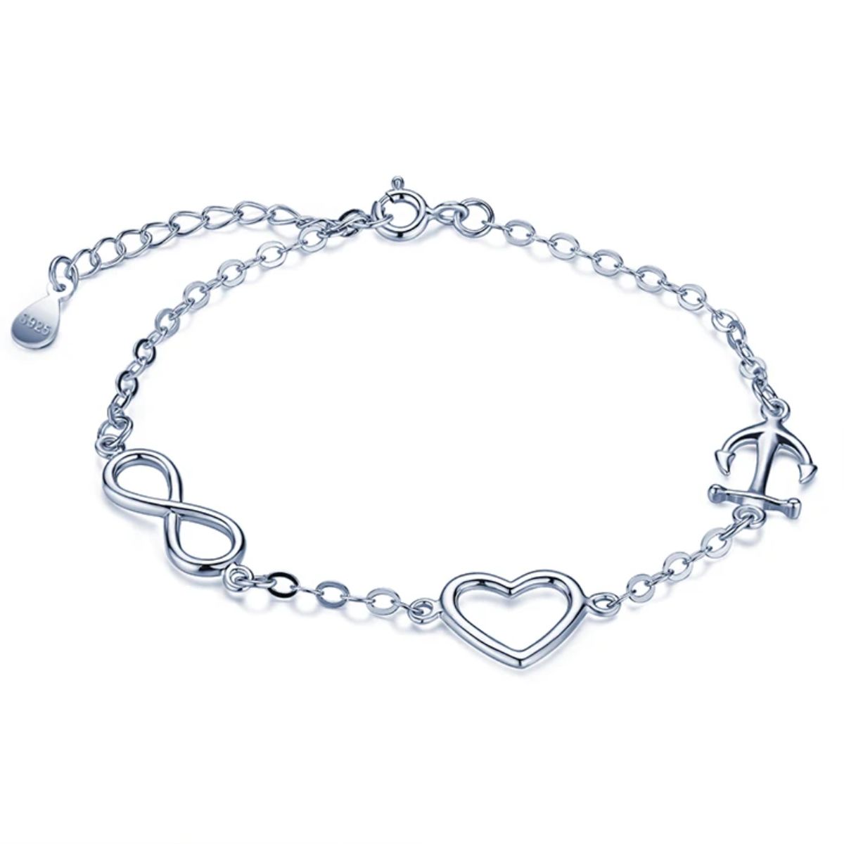 VOUSEZ - Pulsera plata 925 infinito corazon ancla mujer joya