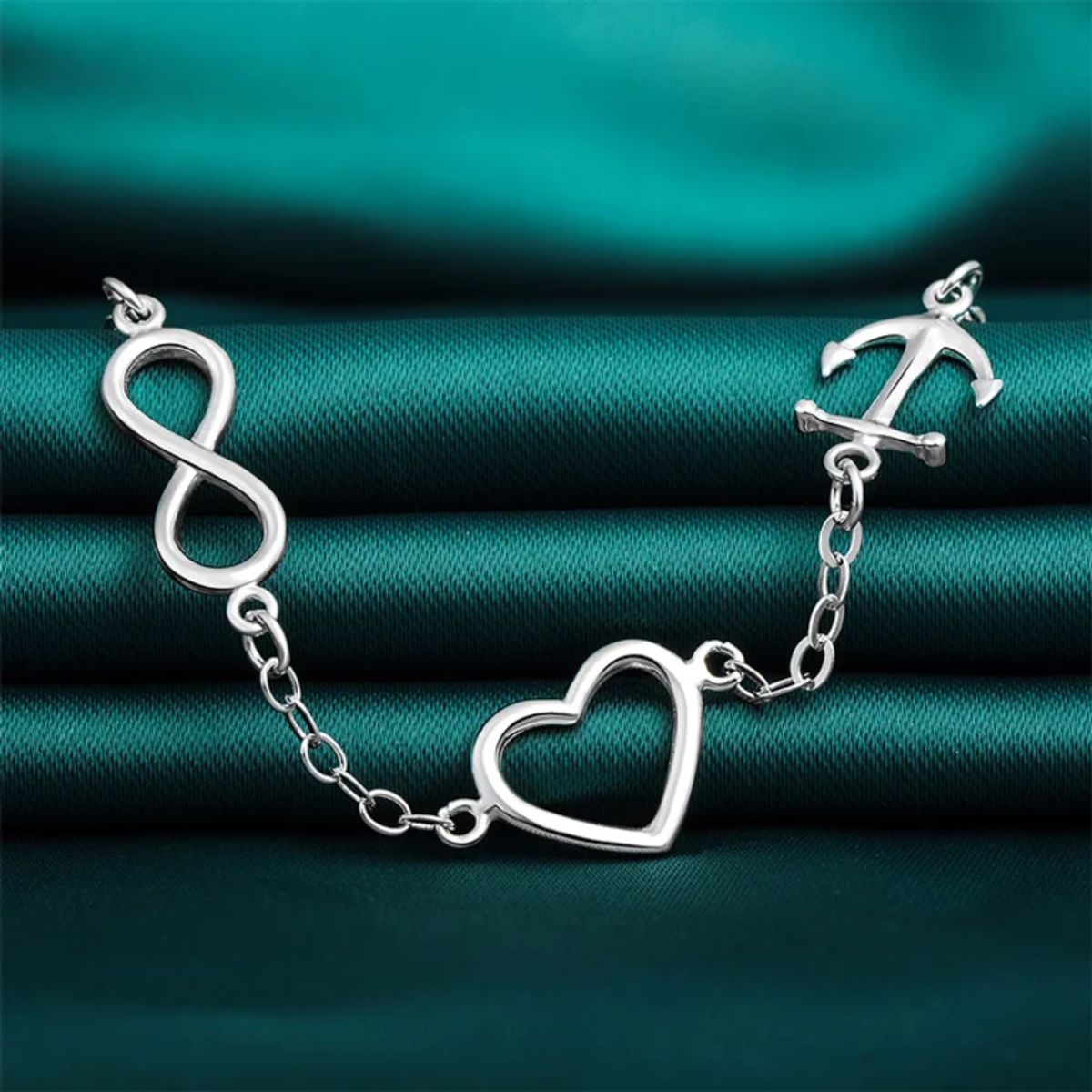 VOUSEZ - Pulsera plata 925 infinito corazon ancla mujer joya
