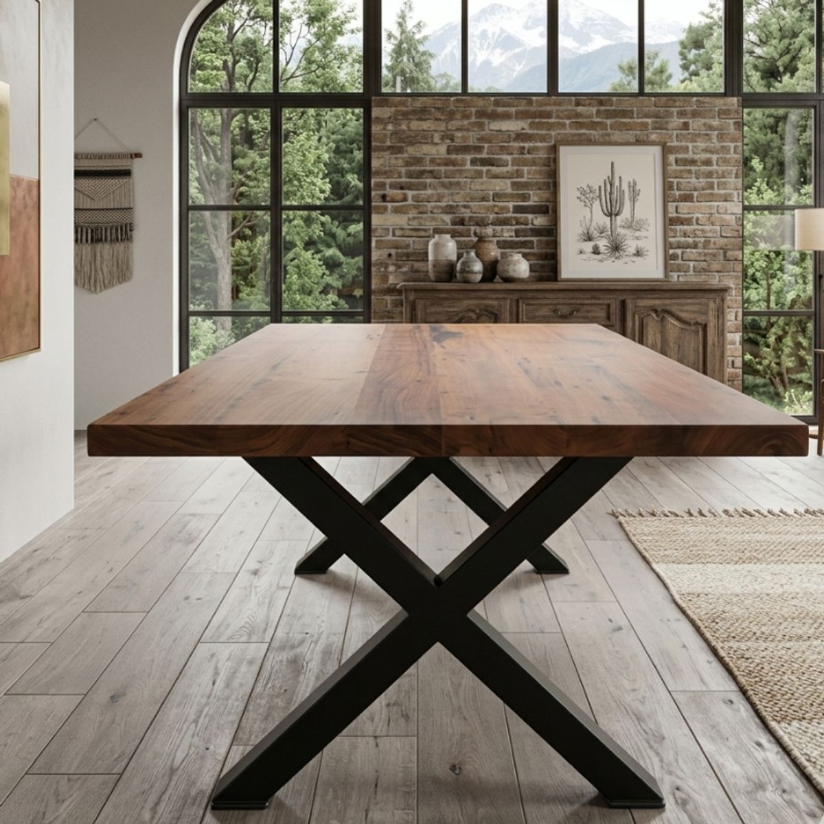 GENERICO - Mesa / Comedor Cascada / Roble de demolicion Y Metal / 120 X 70