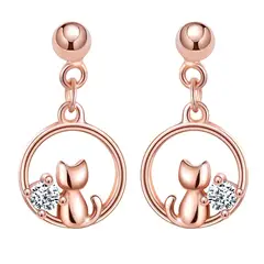 VOUSEZ - Aros plata 925 gato oro rosa joya mujer