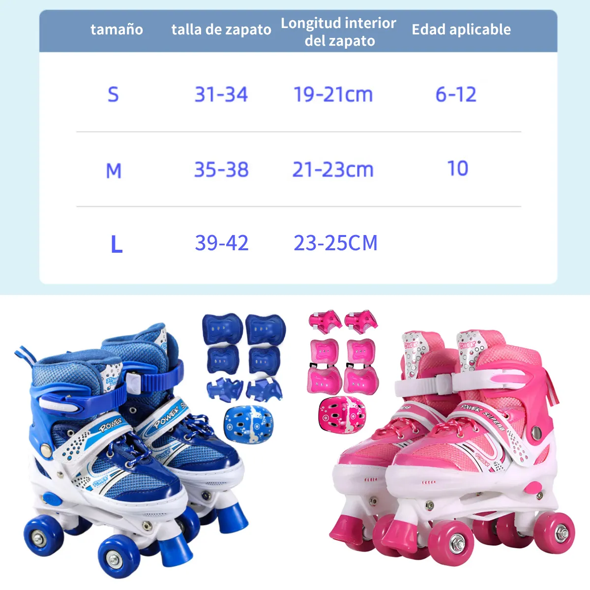 KINDA NICE - Patines 4 Ruedas Ajustables Niños Niñas Proteccion Rosa L