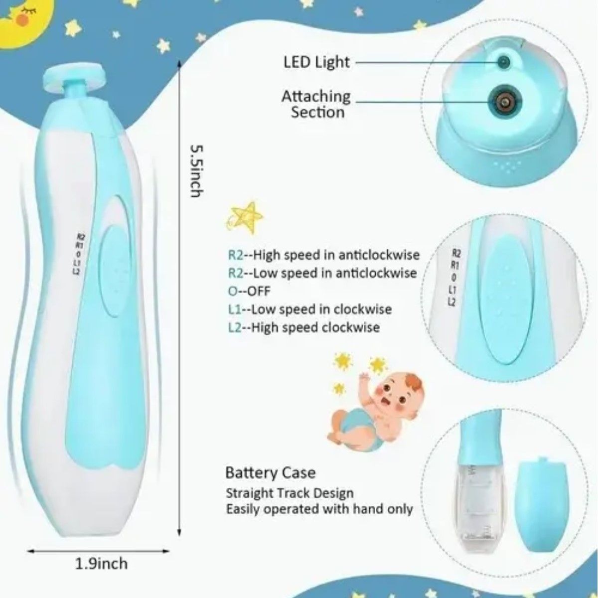 GENERICO - Cortador De Uñas Eléctrico A Pilas Para Bebés Pulido BELUG
