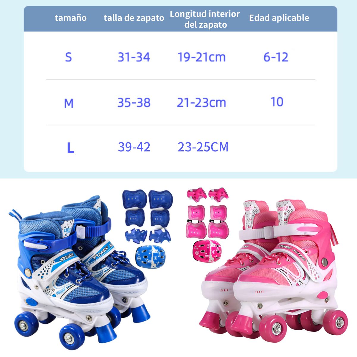 KINDA NICE - Patines 4 Ruedas Ajustables Niños Niñas Proteccion Rosa M