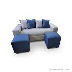 GENERICO - SOFA DOS CUERPOS MAS DOS PUFF GRIS LINO