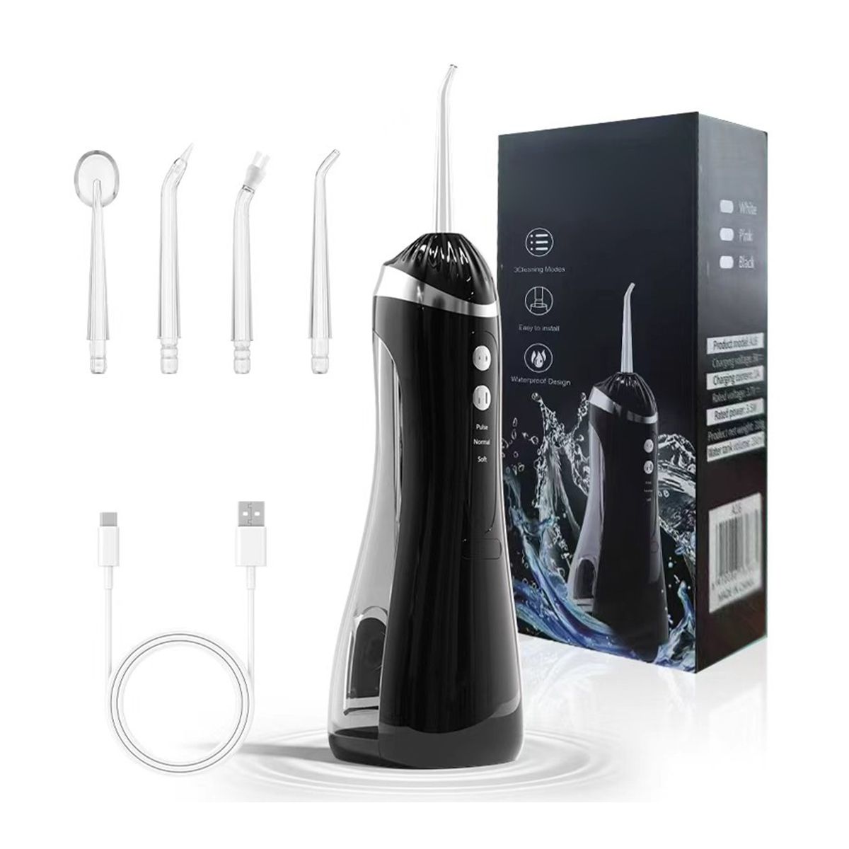 KINDA NICE - Irrigador Dental Eléctrico Presión Profesional Portátil Negro