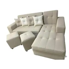 GENERICO - Sofa Seccional L 3 Cuerpos + 2 Puff Beige Lino