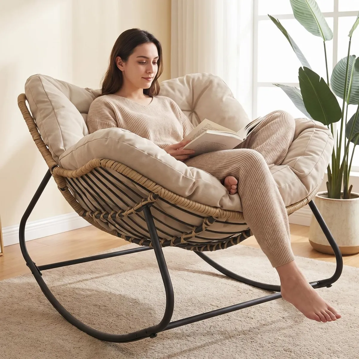 UMEXUS - Sillon Mecedor Silla Mecedora Sitial Moderna Talla Xl tejido