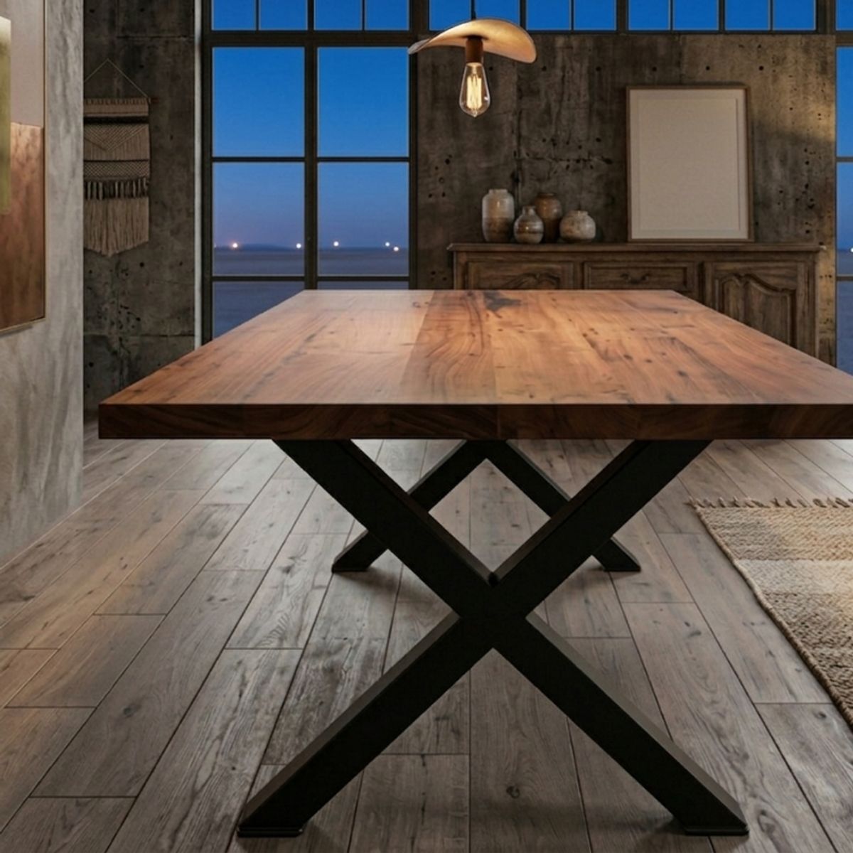 GENERICO - Mesa / Comedor Cascada / Roble de demolicion Y Metal / 160 X 90