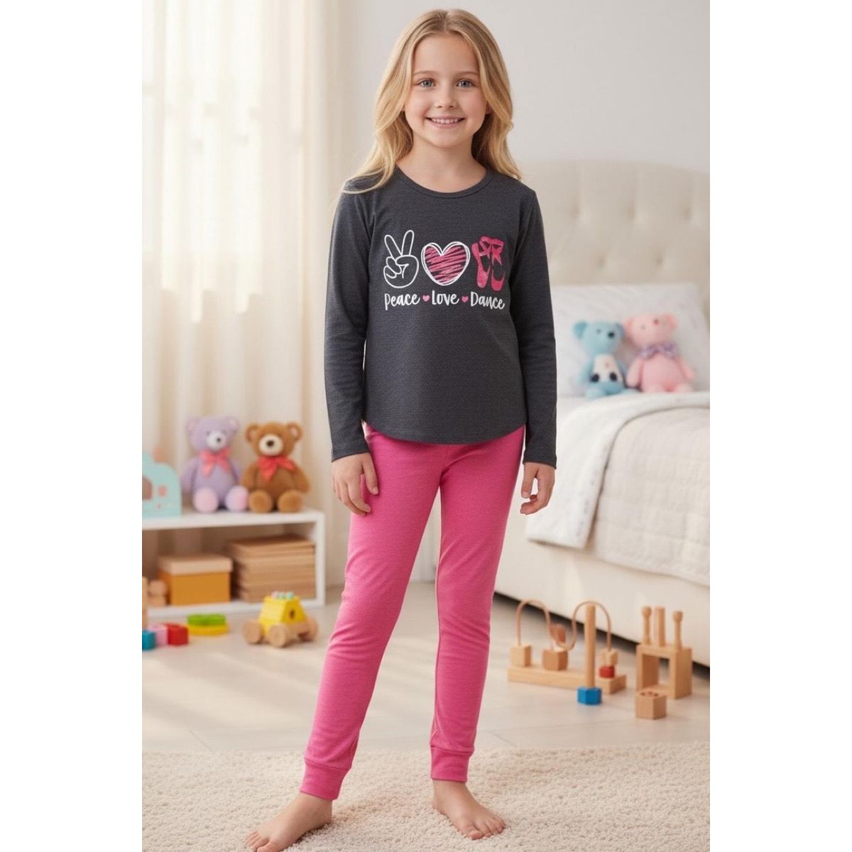KOWHAI - Pijama Niña Estampado Peace Love Dance
