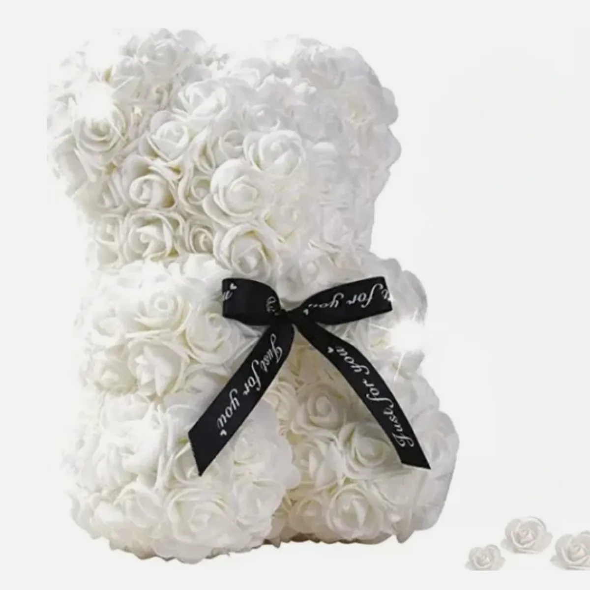 MOVI - Oso de Rosas Eternas de 25 cm – Regalo para San Valentín u otra ocasión especial, color Blanco