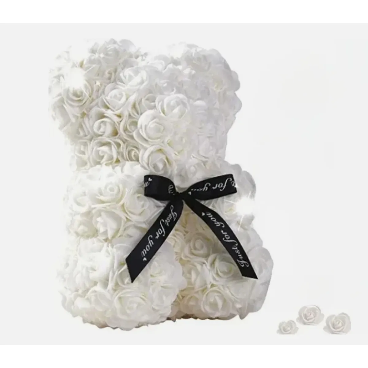 MOVI - Oso de Rosas Eternas de 25 cm – Regalo para San Valentín u otra ocasión especial, color Blanco