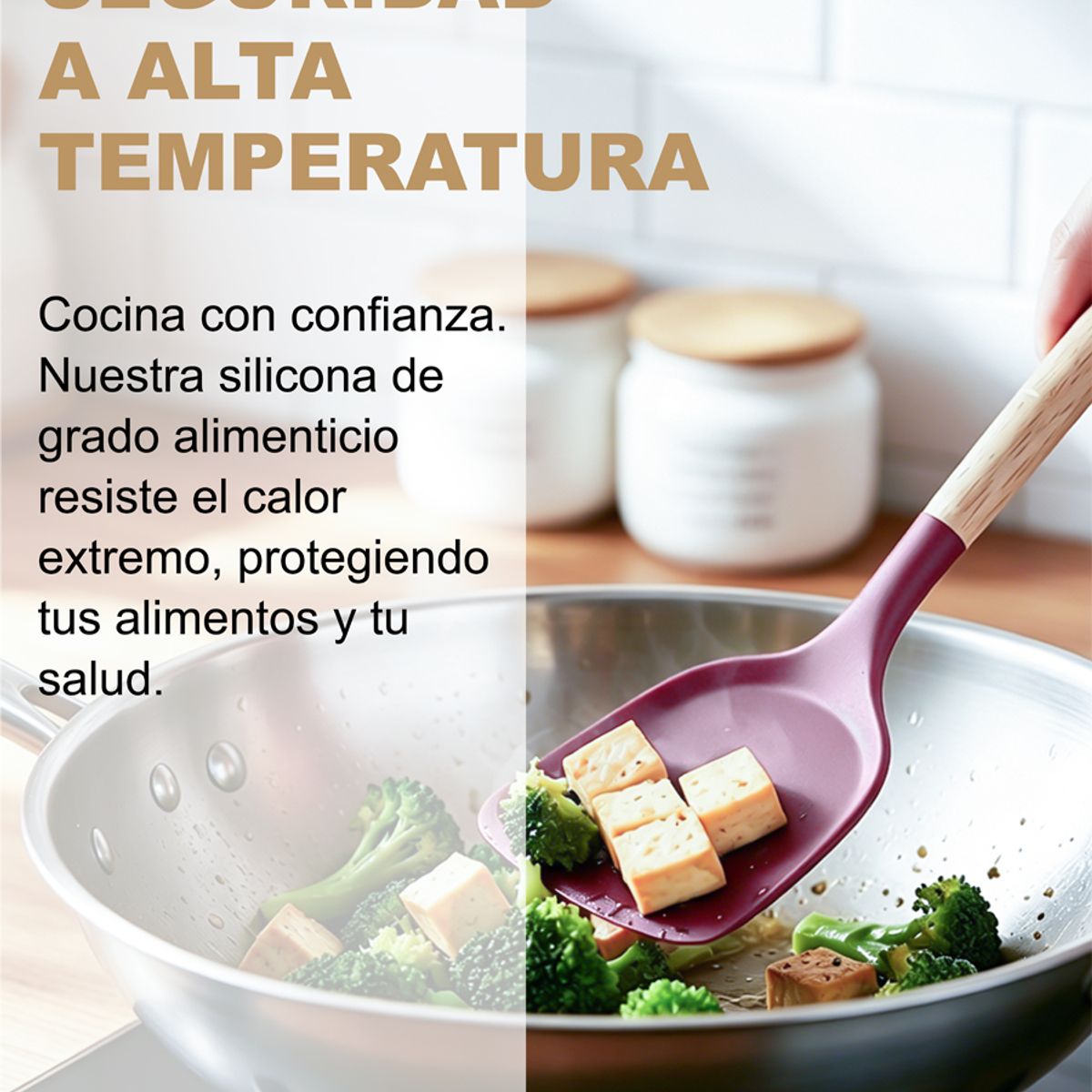 YOLIKITCHEN - Set Utensilios Cocina Silicona 12 Piezas c/Mango Madera. Antiadherente,Resistente Calor,Organizador.