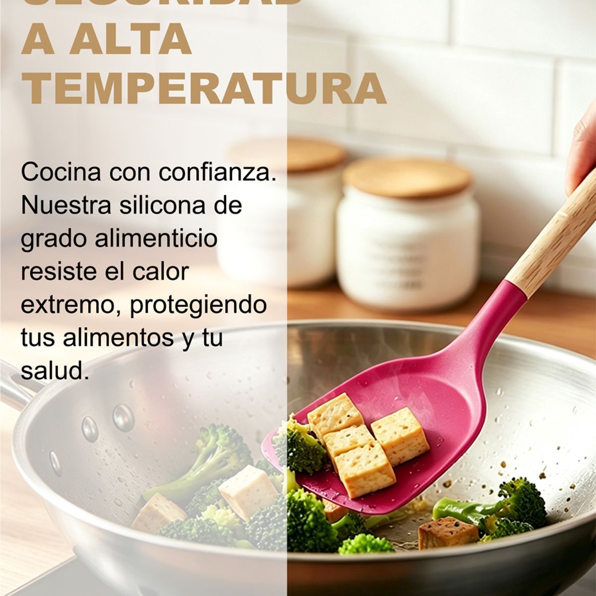YOLIKITCHEN - Set Utensilios Cocina Silicona 12 Piezas c/Mango Madera. Antiadherente,Resistente Calor,Organizador.