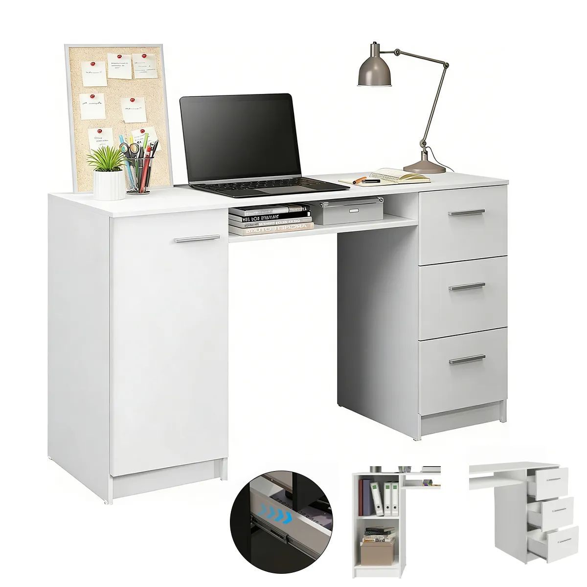 WUWAWDOGA - Escritorio De Oficina Modernos Gamer Computadora Con Enchufe Blanco 136x77x45cm