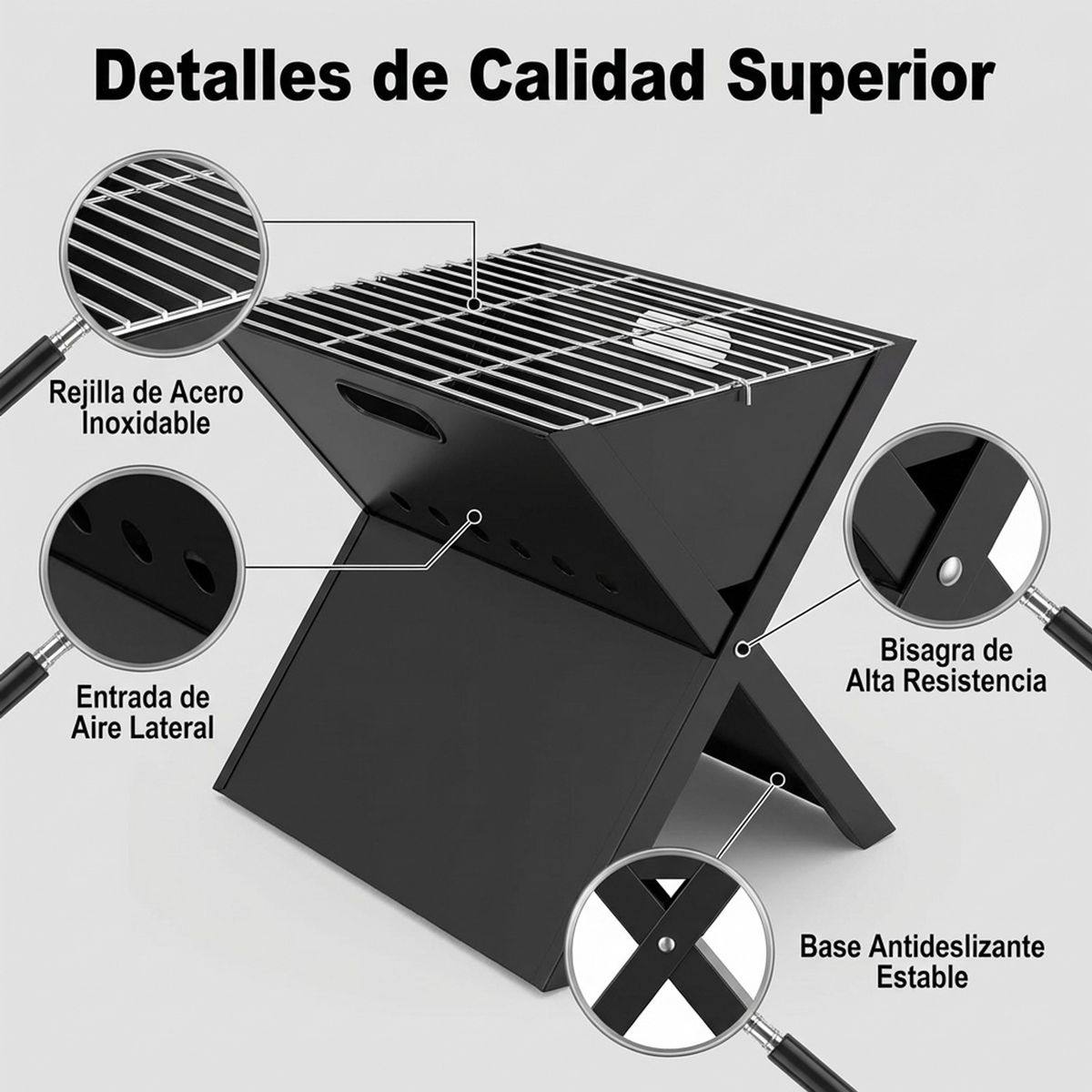 GENERICO - Parrilla Plegable para Exterior 44x30x35 cm