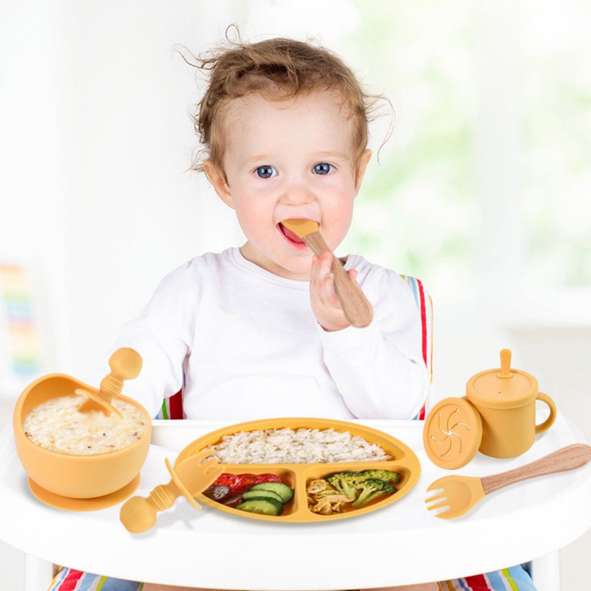 GENERICO - Set Alimentación Silicona Libre Bpa 9 Piezas Antideslizante